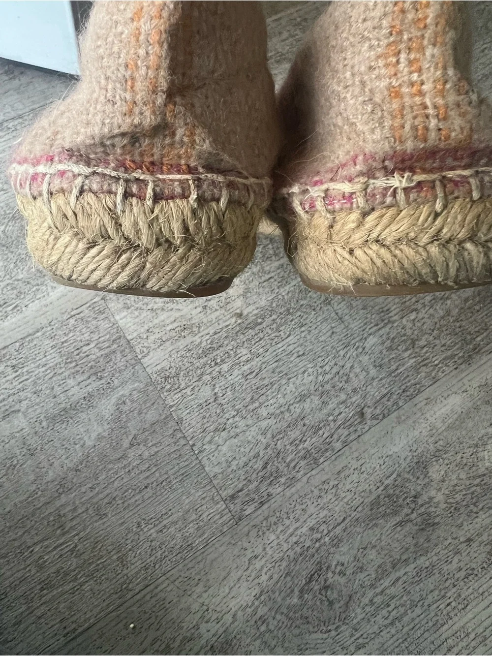 CHANEL Beige & Pink Wool Espadrille Flats with CC Logo